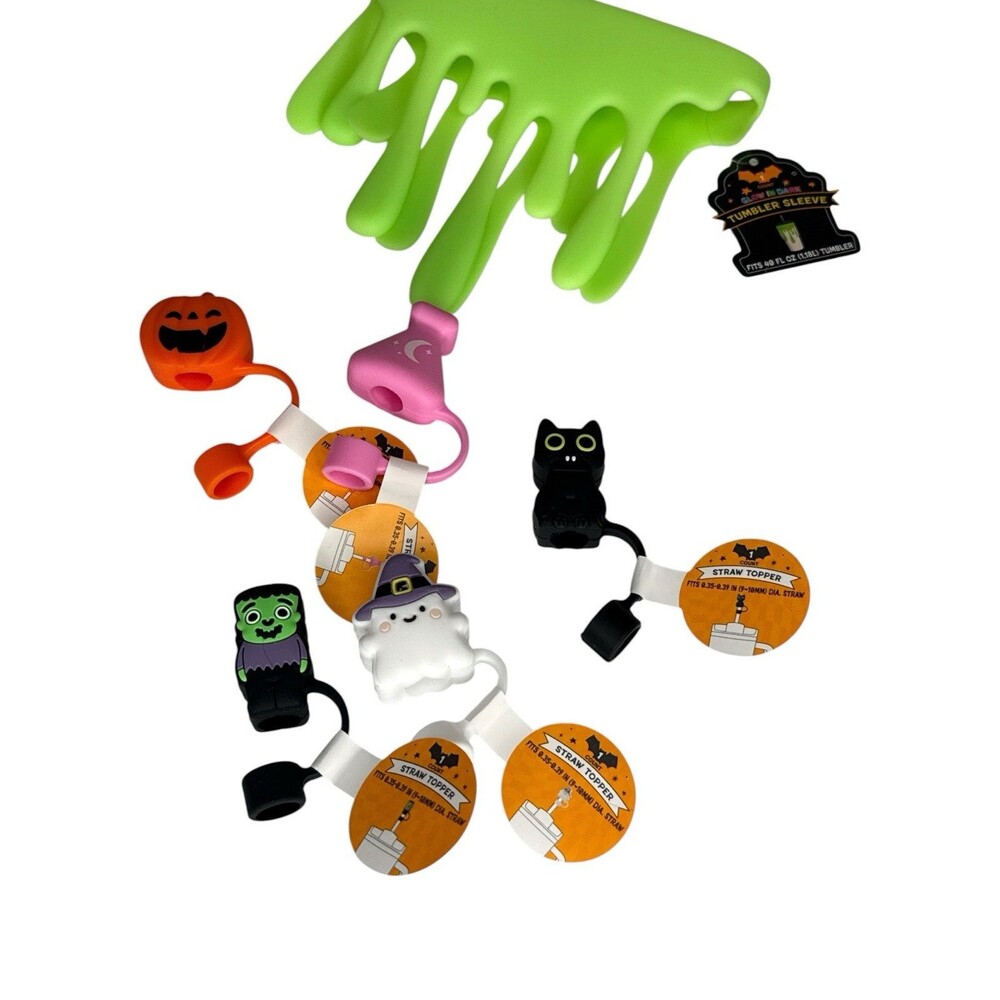 Target Halloween Straw Toppers Slime Tumbler Sleeve Lot of 6 Stanley 30 40 oz